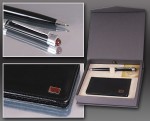 ZSK-BR1-CZA-Zestaw prezentowy długopi i etui na wizytówki z bursztynem-czarny