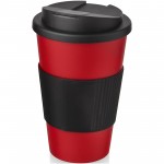 21069616-Americano® 350 ml tumbler with grip & spill-proof lid-Czerwony, Czarny